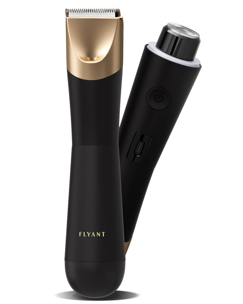 Flyant Bikini Trimmer for Women, 2 in 1 Electric Shaver for Women, Pubic Hair Trimmer Waterproof IPX7 with LED, Bikini Razor for Leg Arm Underarm Bikini Area, Christmas Gifts for Her - Black Gold - Image 1